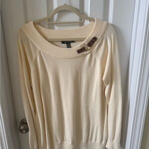 Ralph Lauren Cream Sweater with Leather Accent